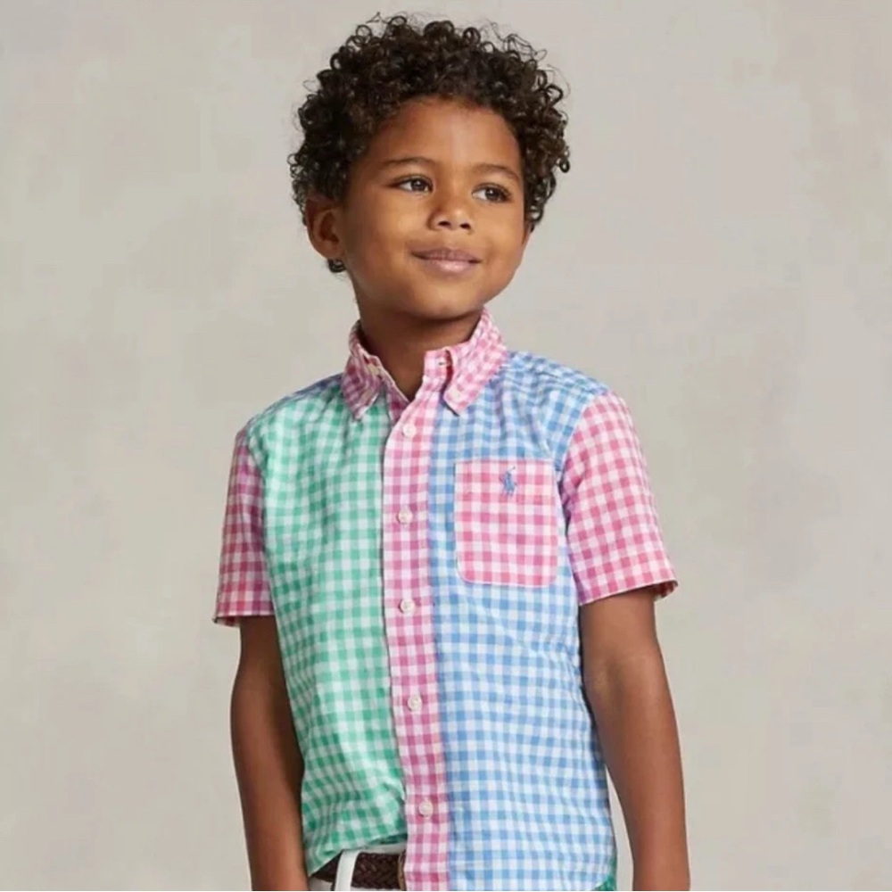 Polo Ralph Lauren Boys Poplin Color Block Check Shirt L (14-16) Fits More Like M